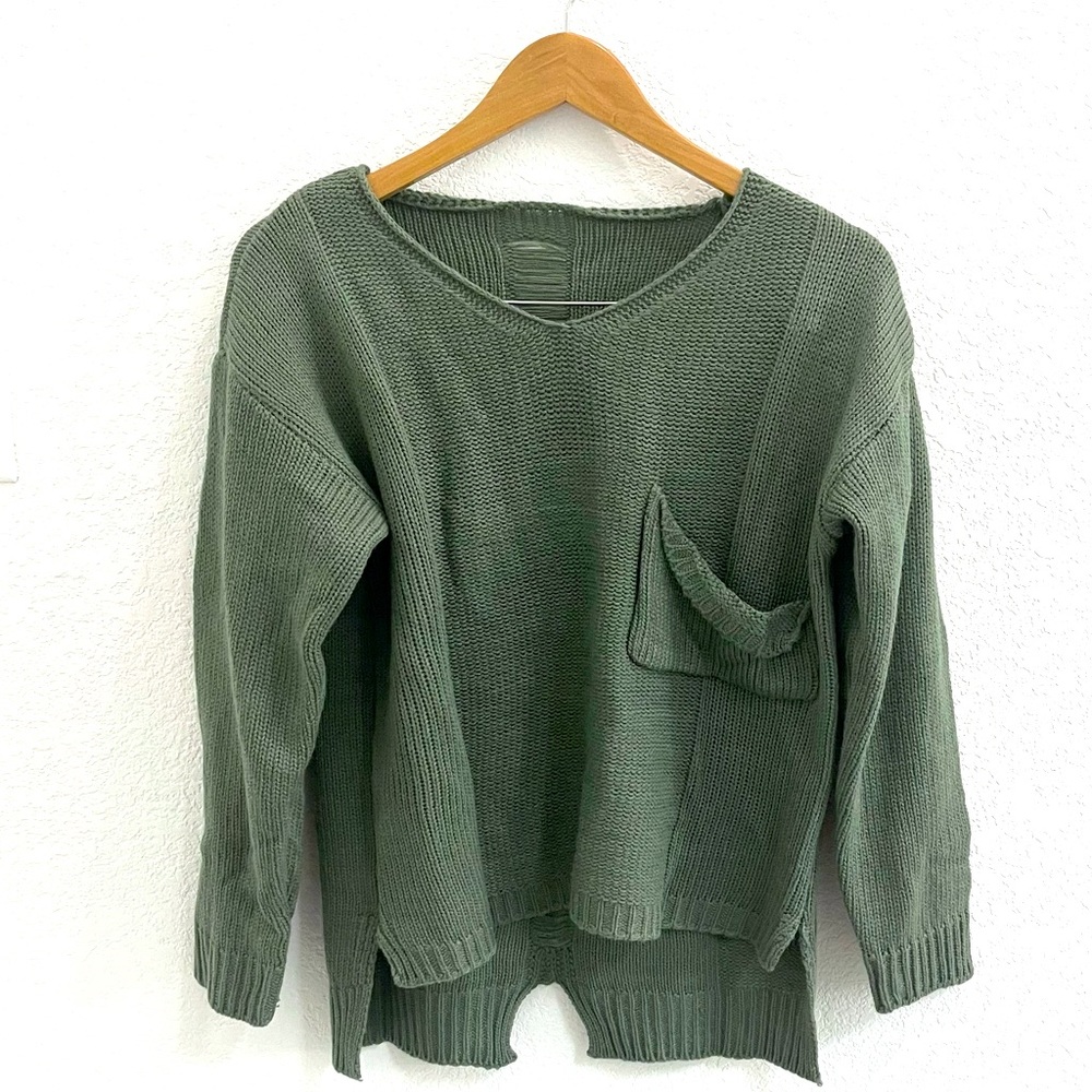 SHEIN Green Sweater with Front Pocket